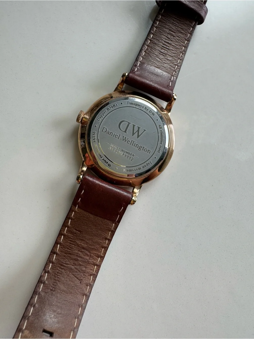 Daniel Wellington White Dial Watch with Gold Case and Brown Leather Strap